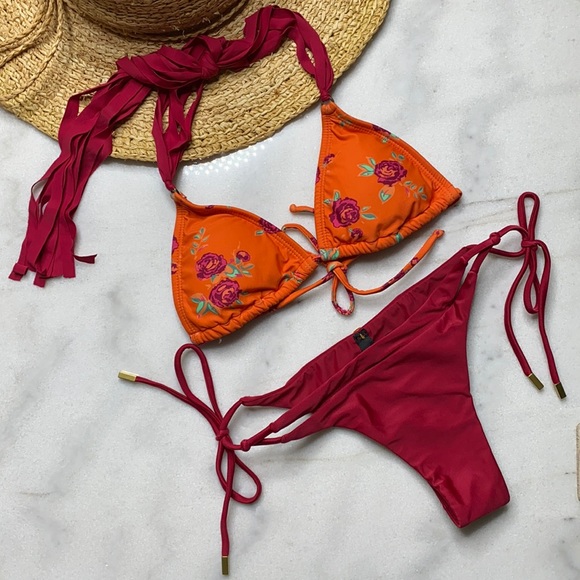 NWT Sofia Bouquet Top + Vix Red Bikini Bottom - Picture 1 of 14